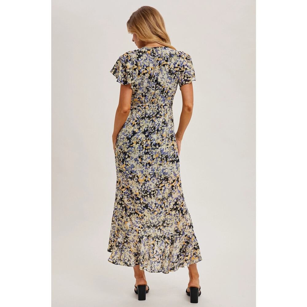 NEW Floral Print Wrap Ruffled Midi Dress LARGE - Picture 2 of 11
